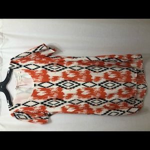 Orange, black and cream tunic dress. Medium, never worn